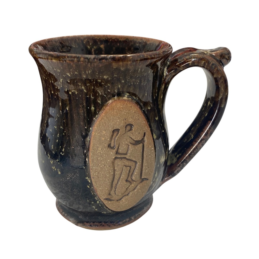 Alewine Pottery 2017 Signed RS Hiker Mug Brown Drip Glaze Stoneware Gatlinburg